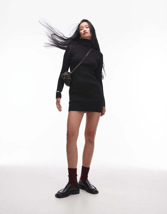 High Neck Mini Knitted Dress