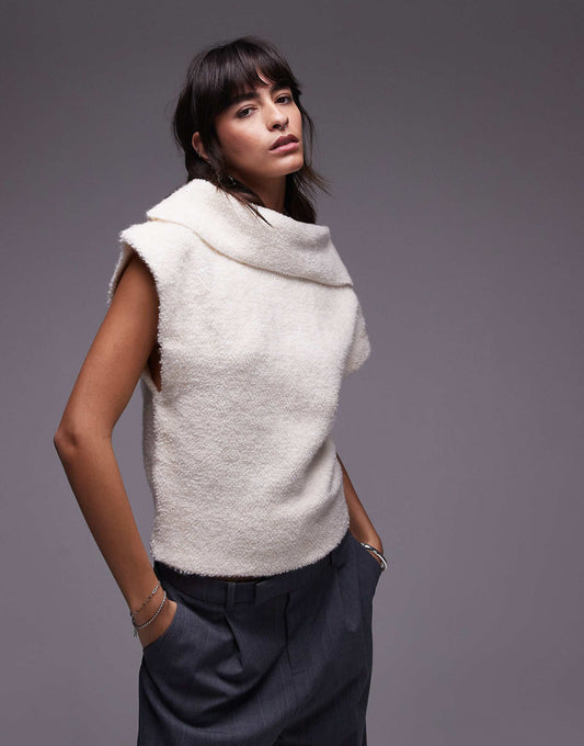 Sleeveless Shoulder Pad Knitted Top