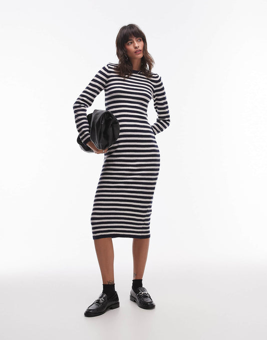 Knitted Striped Midi Dress