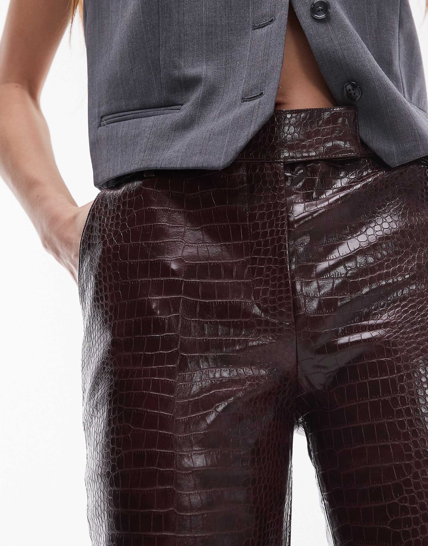 Leather Look Croc Flare Trousers Co-Ord