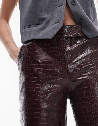 Leather Look Croc Flare Trousers Co-Ord
