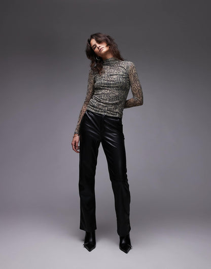 Mesh Long Sleeve Snake Print Top