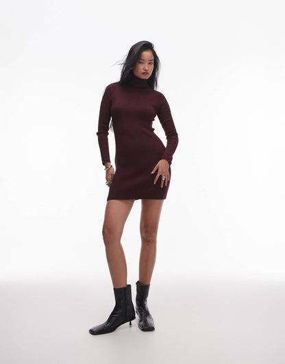 High Neck Mini Knitted Dress