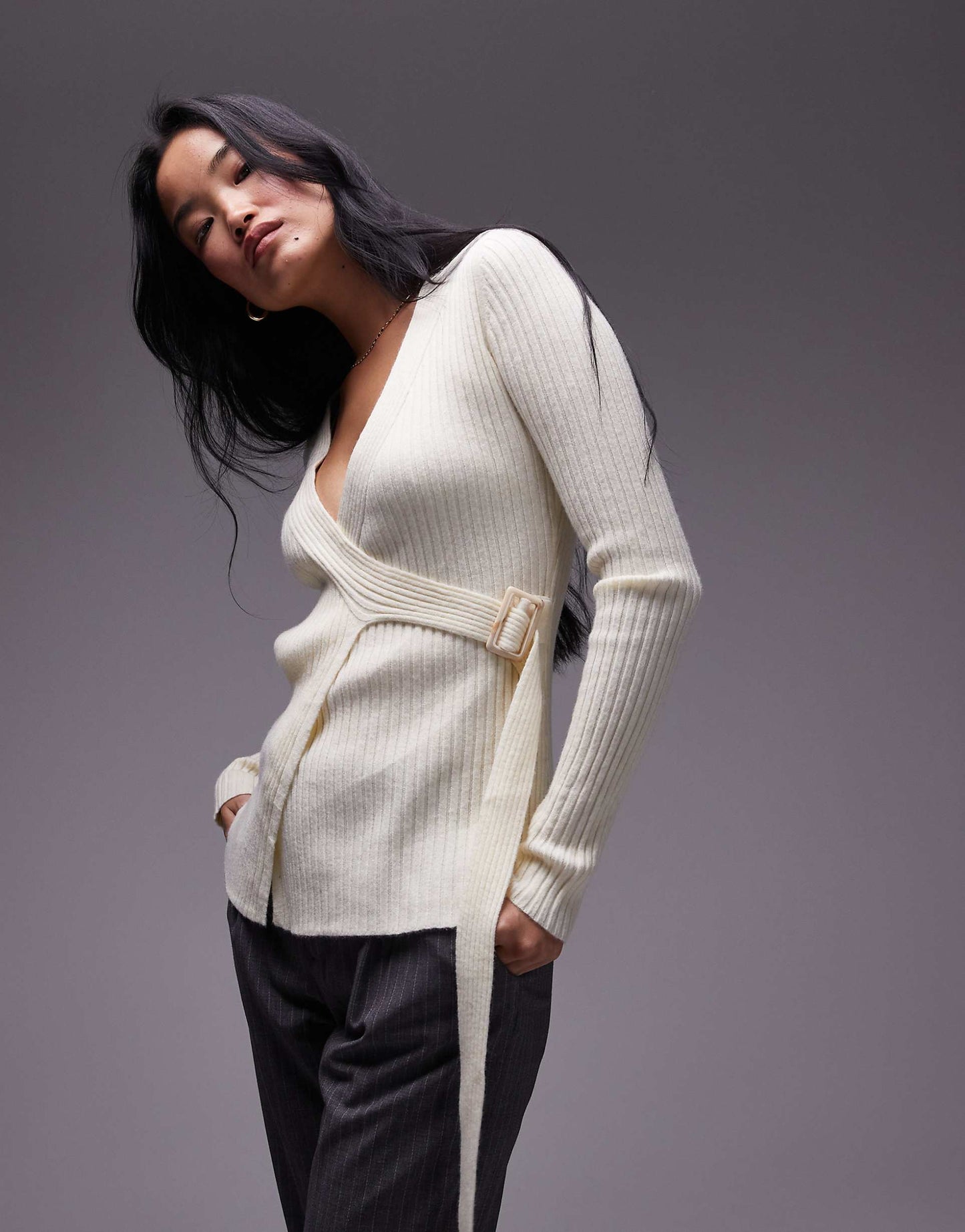 Wrap Square Buckle Cardigan