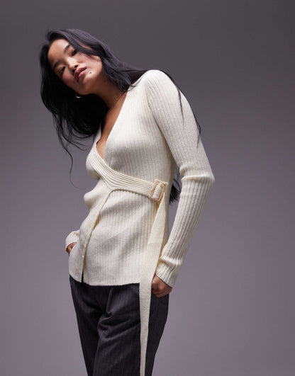 Wrap Square Buckle Cardigan