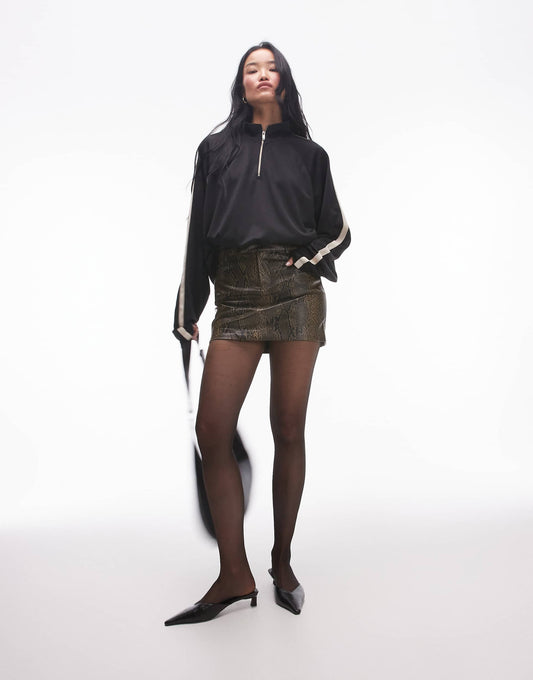 Leather Look Snake Print Mini Skirt
