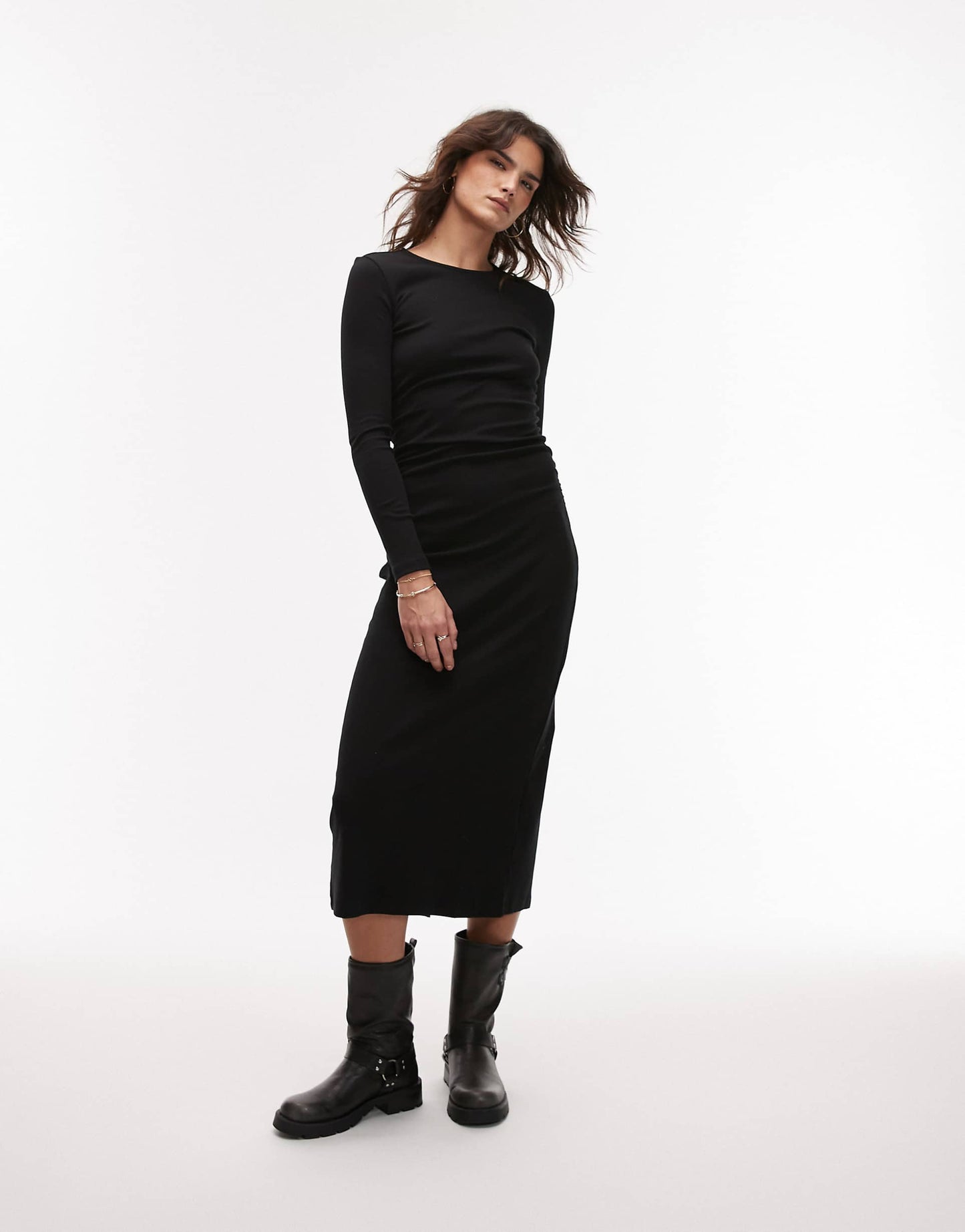 Cinched Waist Fine Knit Midi Dress