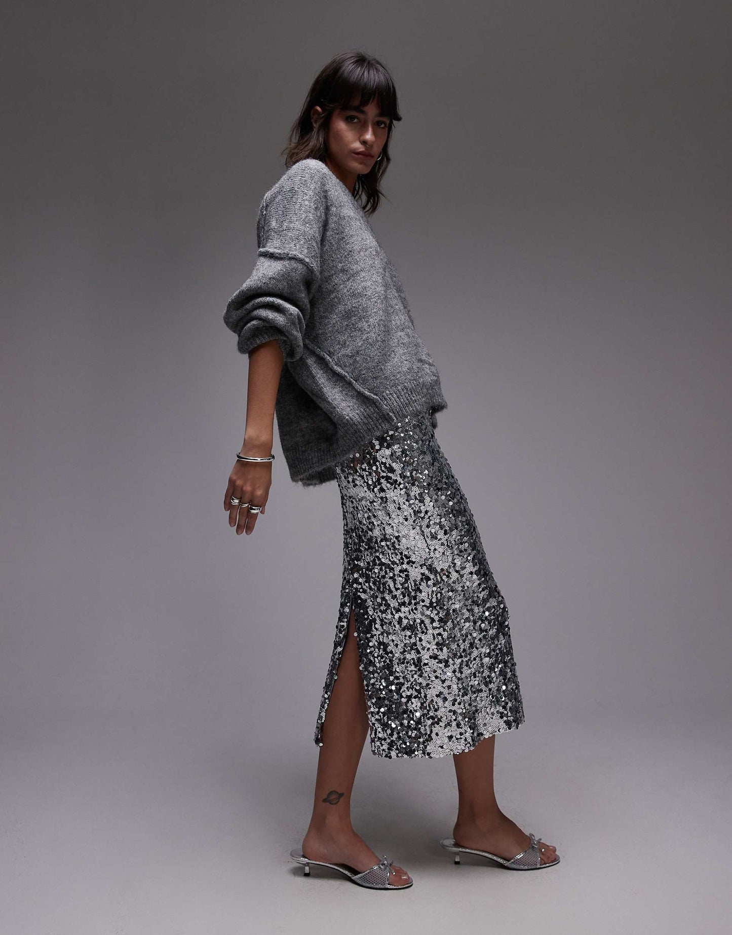 Mixed Sequin Midi Skirt