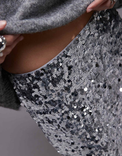 Mixed Sequin Midi Skirt