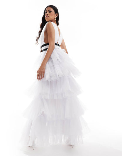 Plunge Tulle Maxi Dress