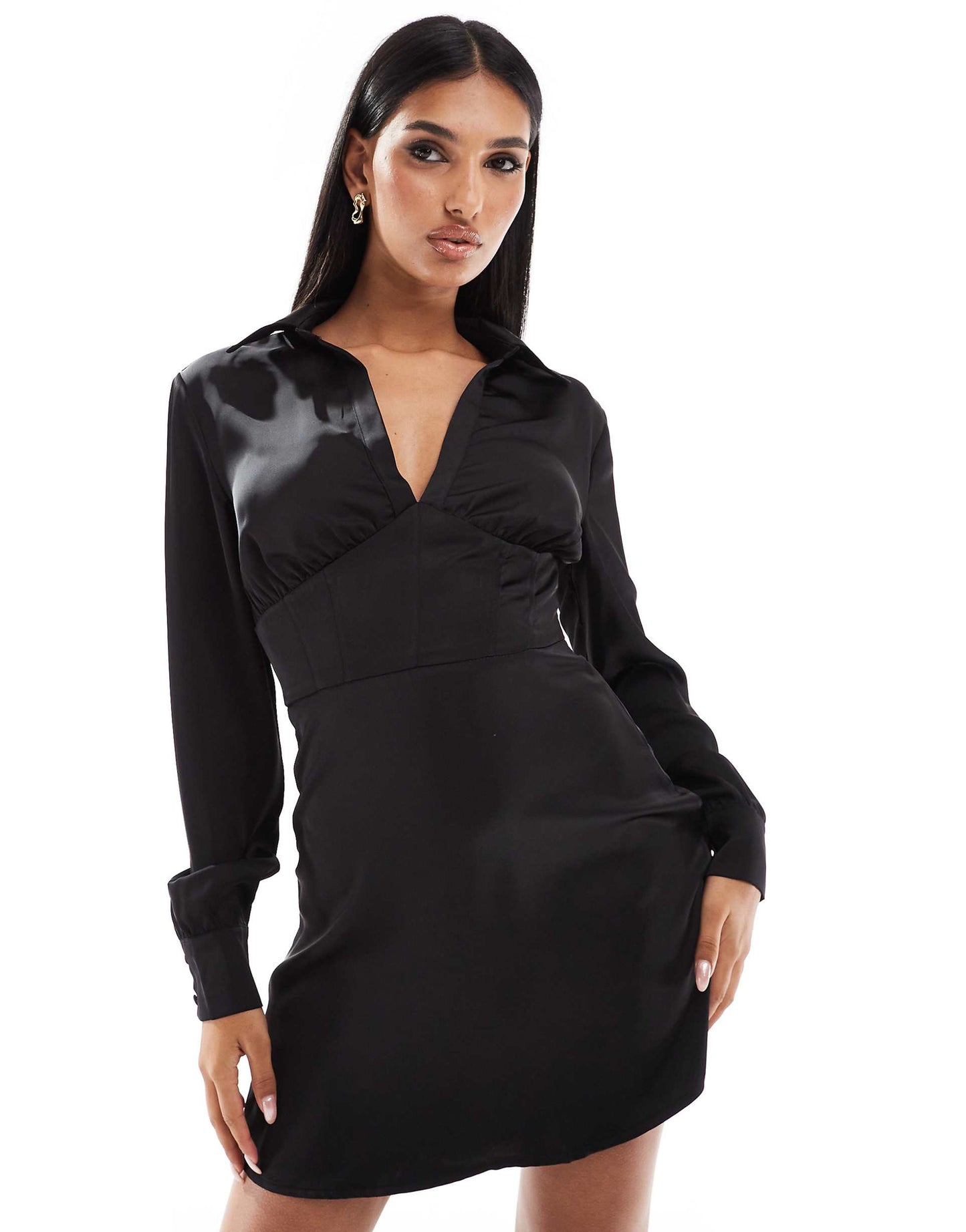 Satin Collared Mini Dress