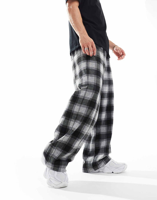 Wide Leg Skate Checked Trouser
