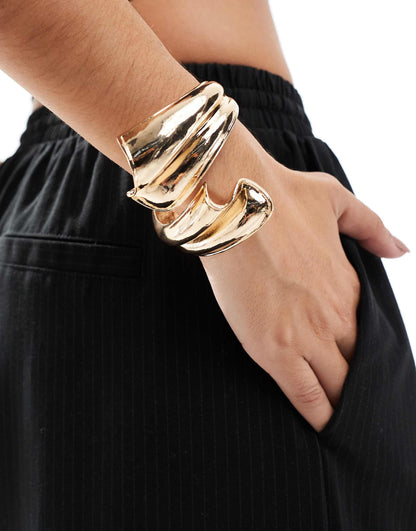 Cuff Bracelet With Wrap Around Abstract Detail