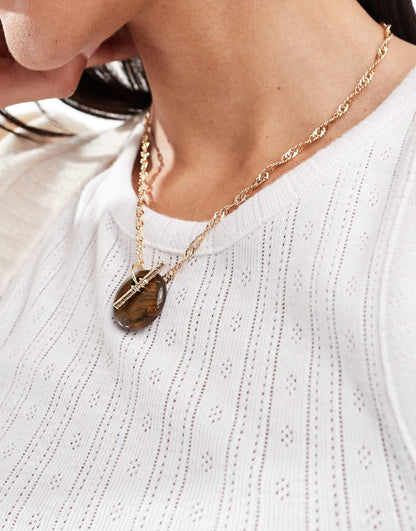 Necklace With Tigers Eye Style Tbar