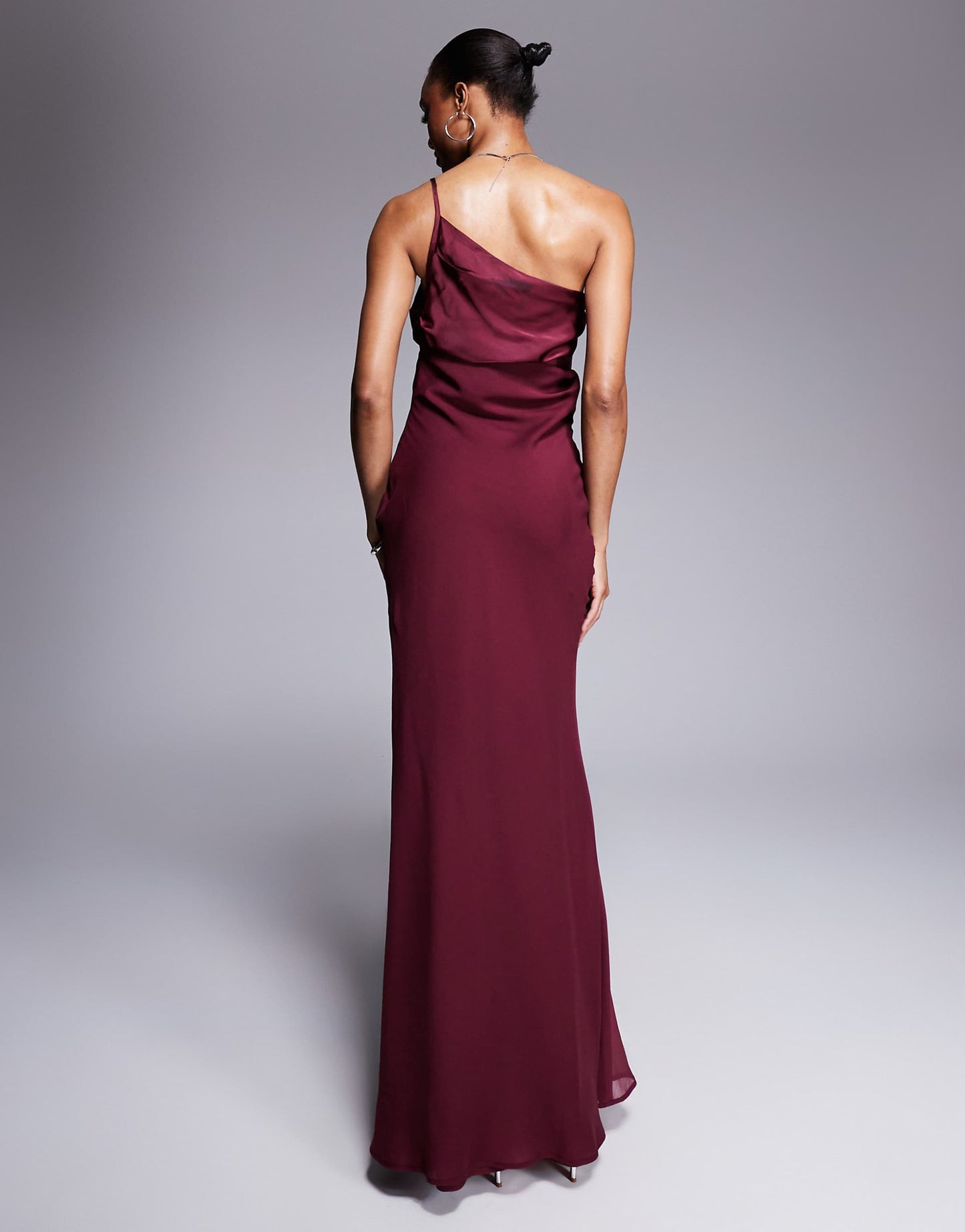 Tall Satin Chiffon Mix Draped One Shoulder Maxi Dress