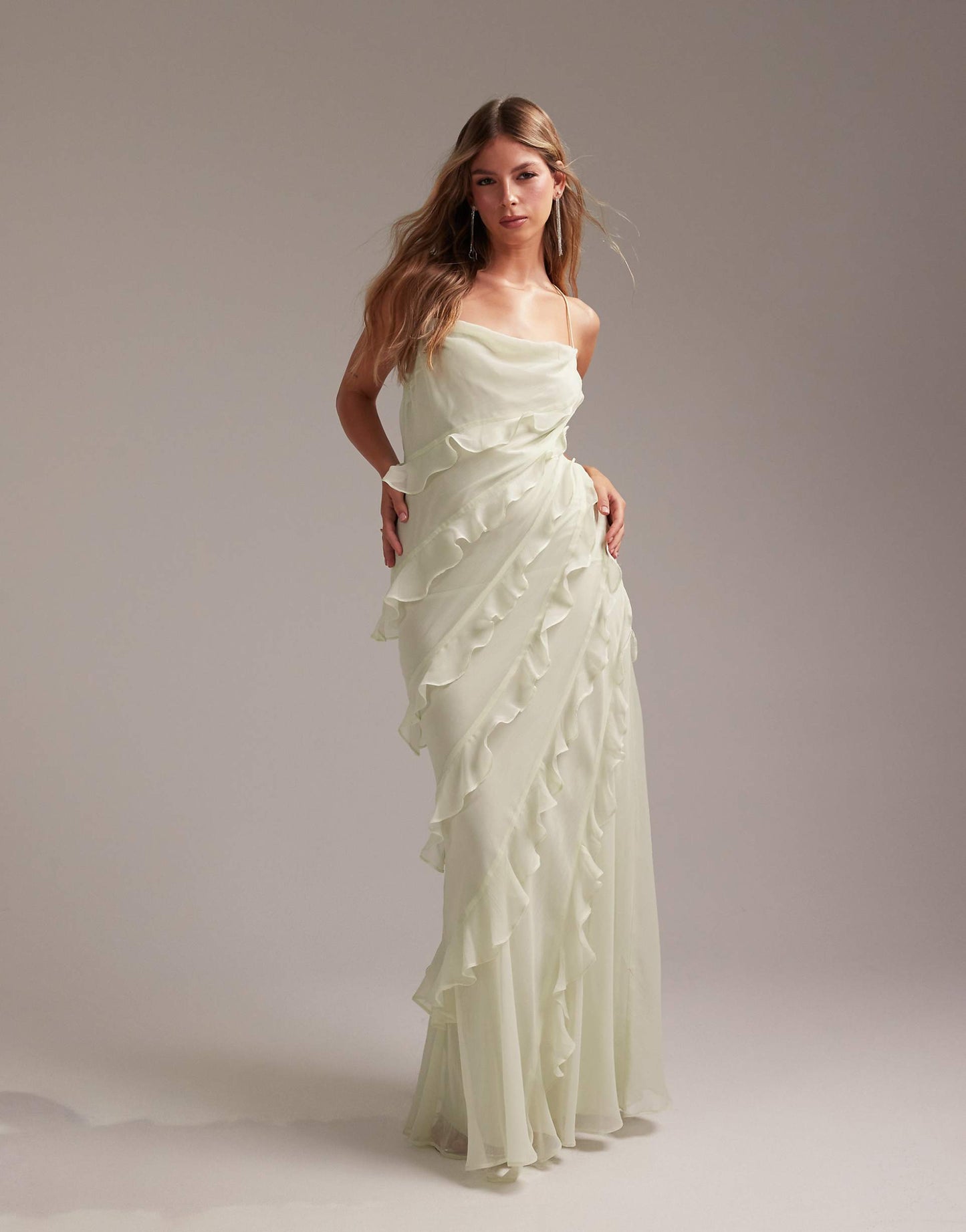 Bridesmaids Ruffle Cami Bias Maxi Dress