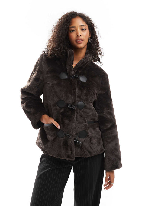 Faux Fur Jacket With Toggle Fastening