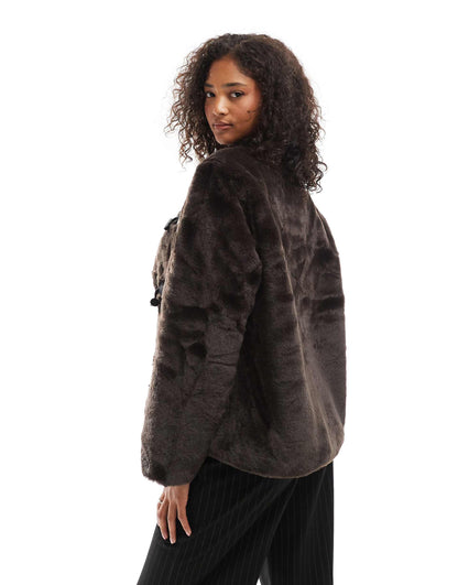 Faux Fur Jacket With Toggle Fastening