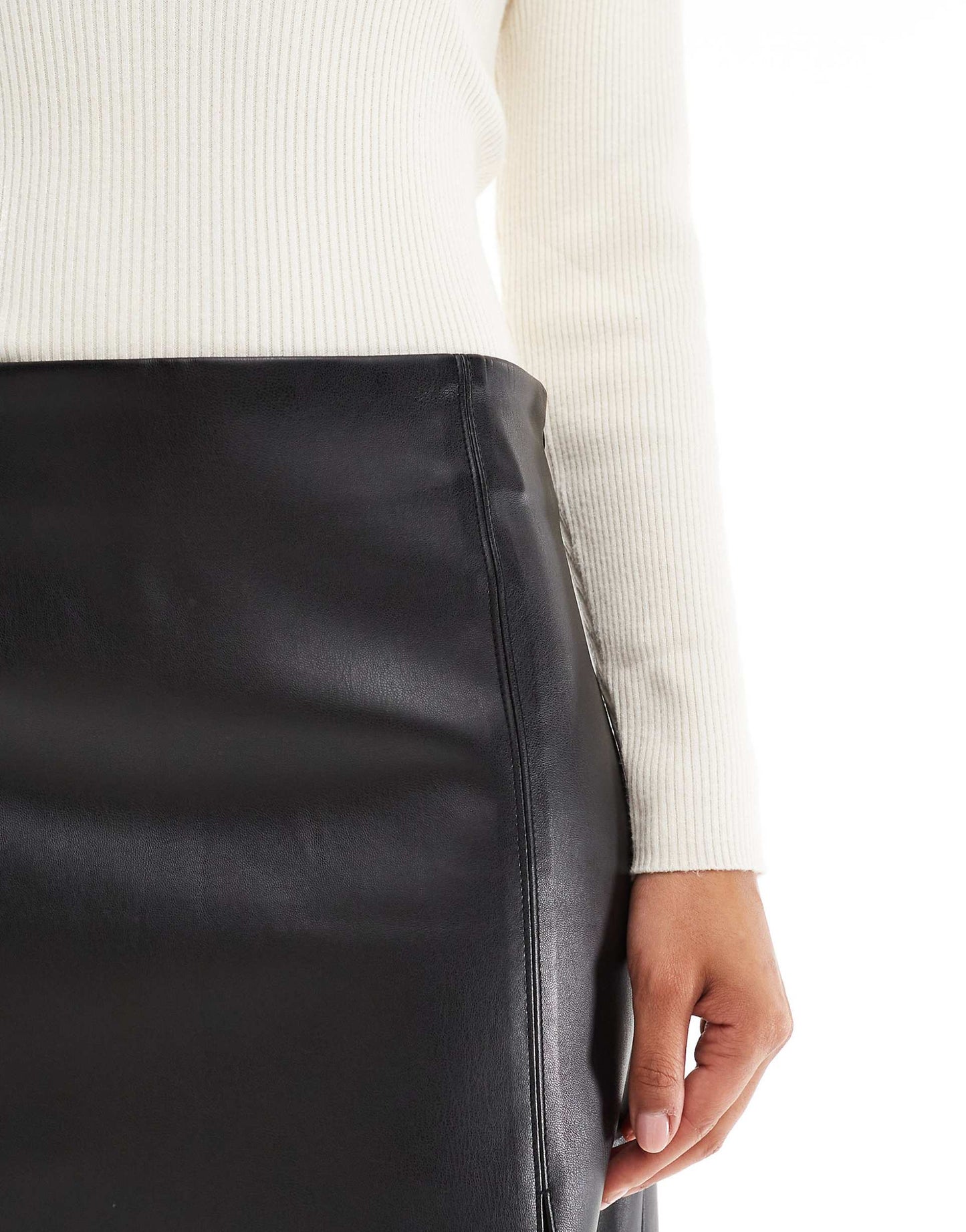 Faux Leather Mini Skirt With Notch Front