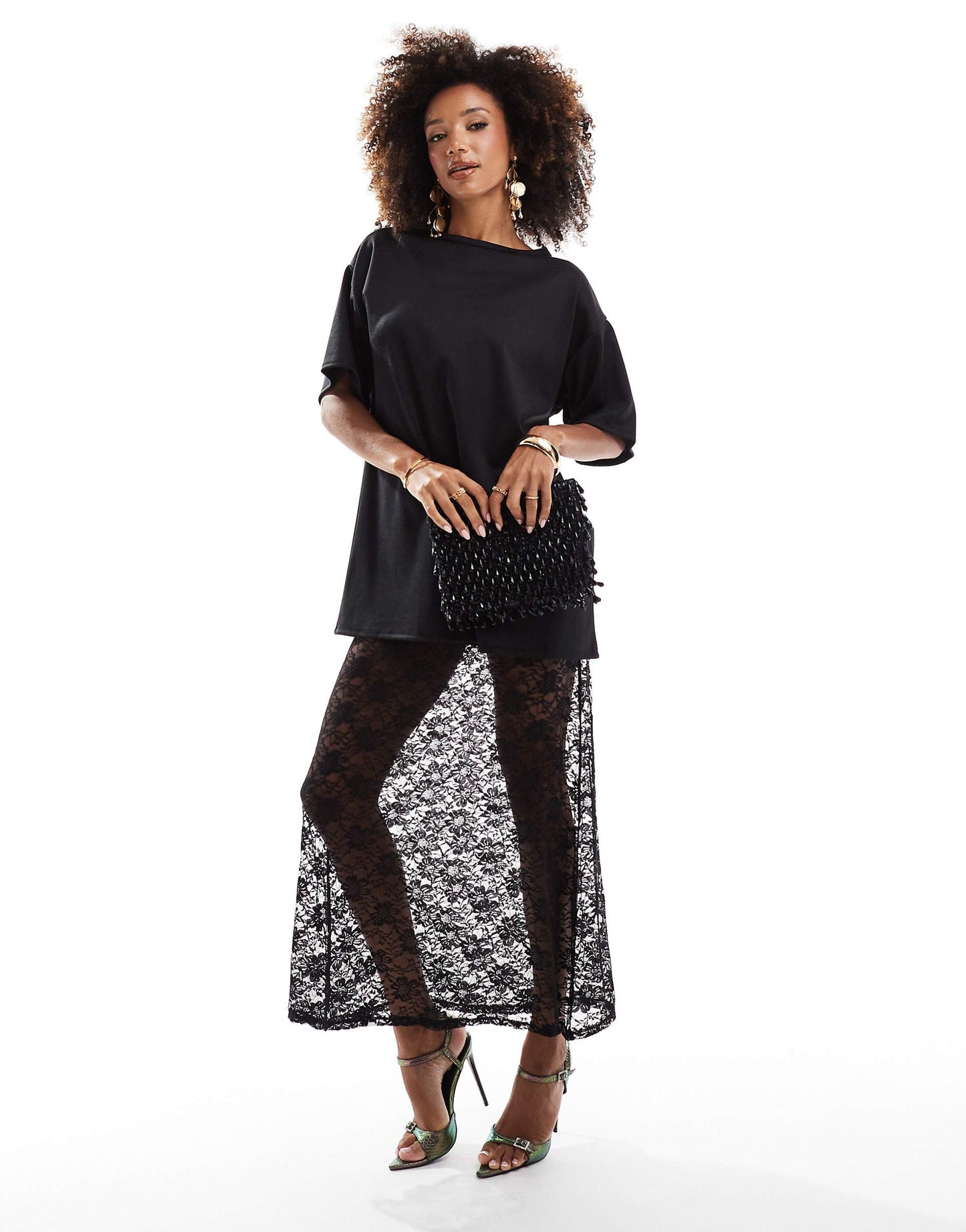 2 in 1 Ponte T-Shirt  With Cami Midi Lace Slip Dress