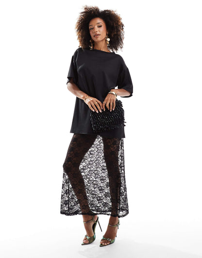 2 in 1 Ponte T-Shirt  With Cami Midi Lace Slip Dress