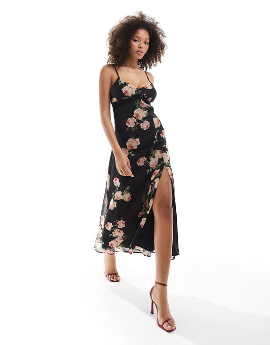 Chiffon Lace Trim Maxi Dress