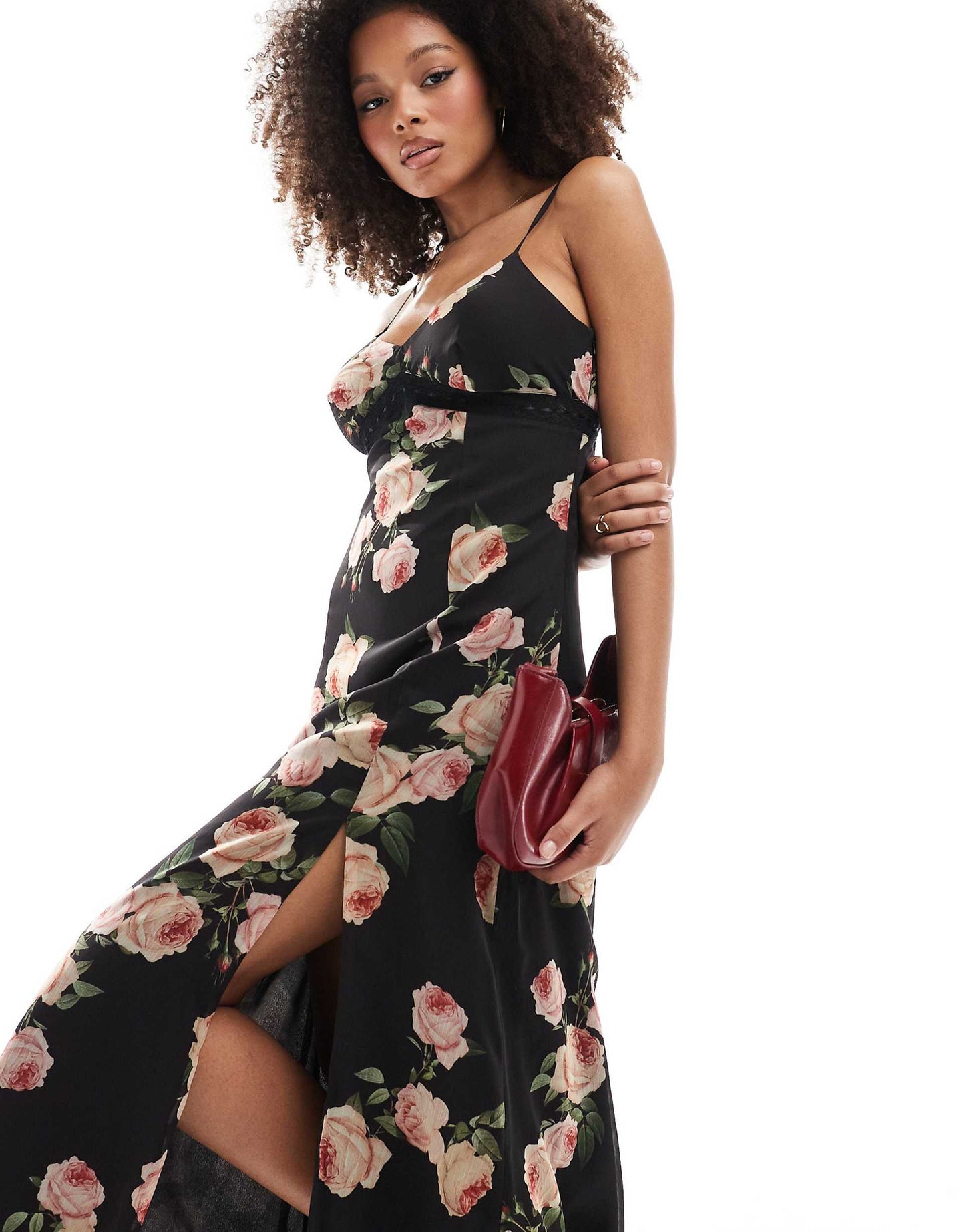 Chiffon Lace Trim Maxi Dress