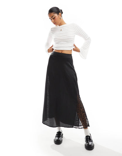 Lace Insert Satin Maxi Skirt