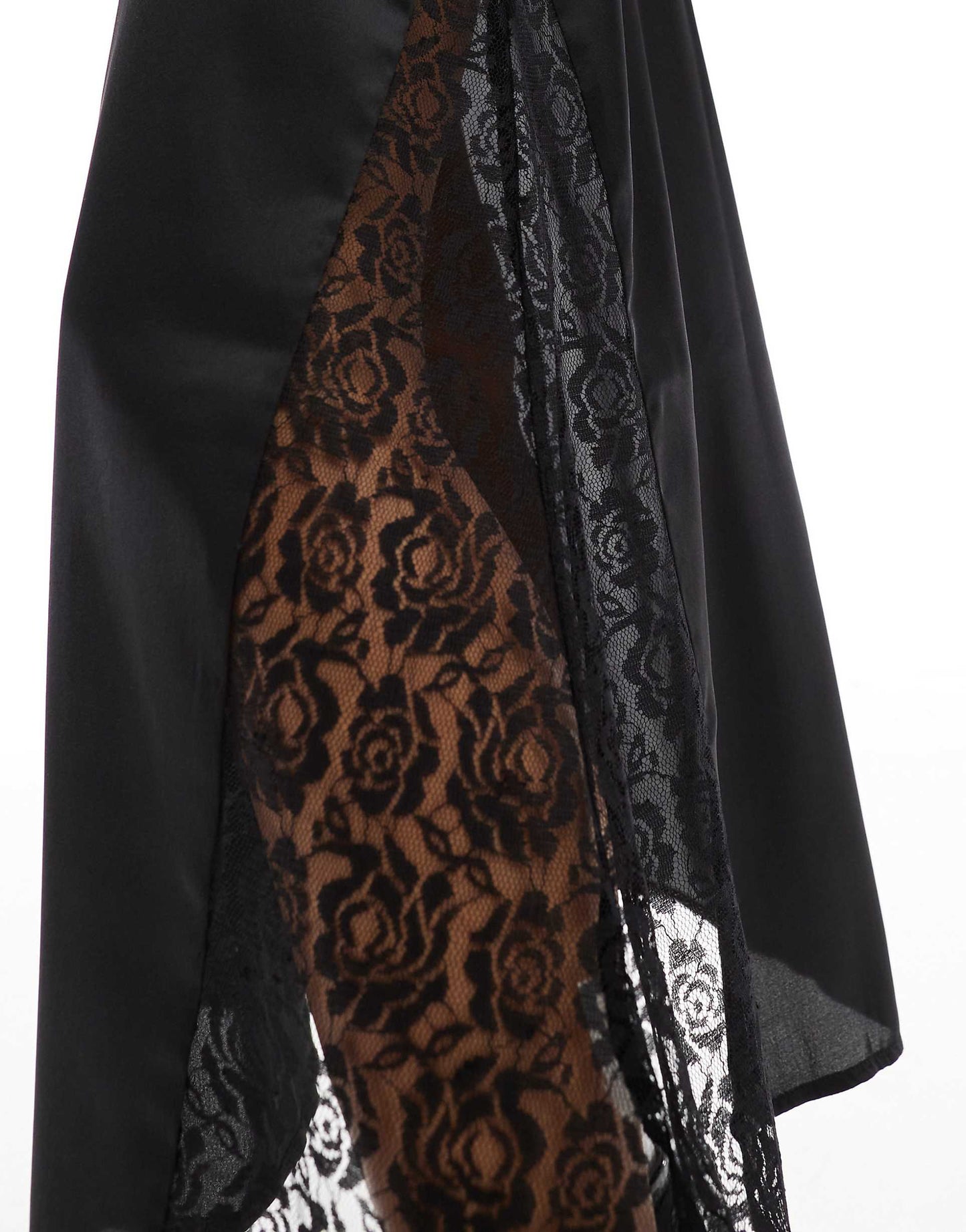 Lace Insert Satin Maxi Skirt
