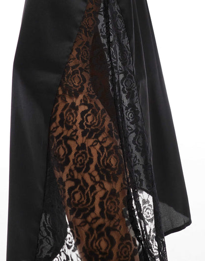 Lace Insert Satin Maxi Skirt