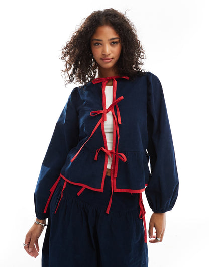 Cord Tie-Detail Smock Blouse