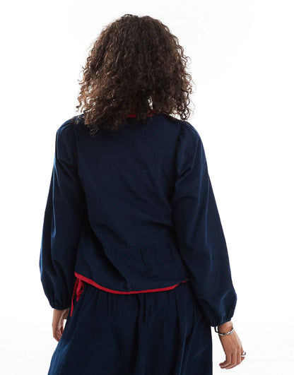 Cord Tie-Detail Smock Blouse