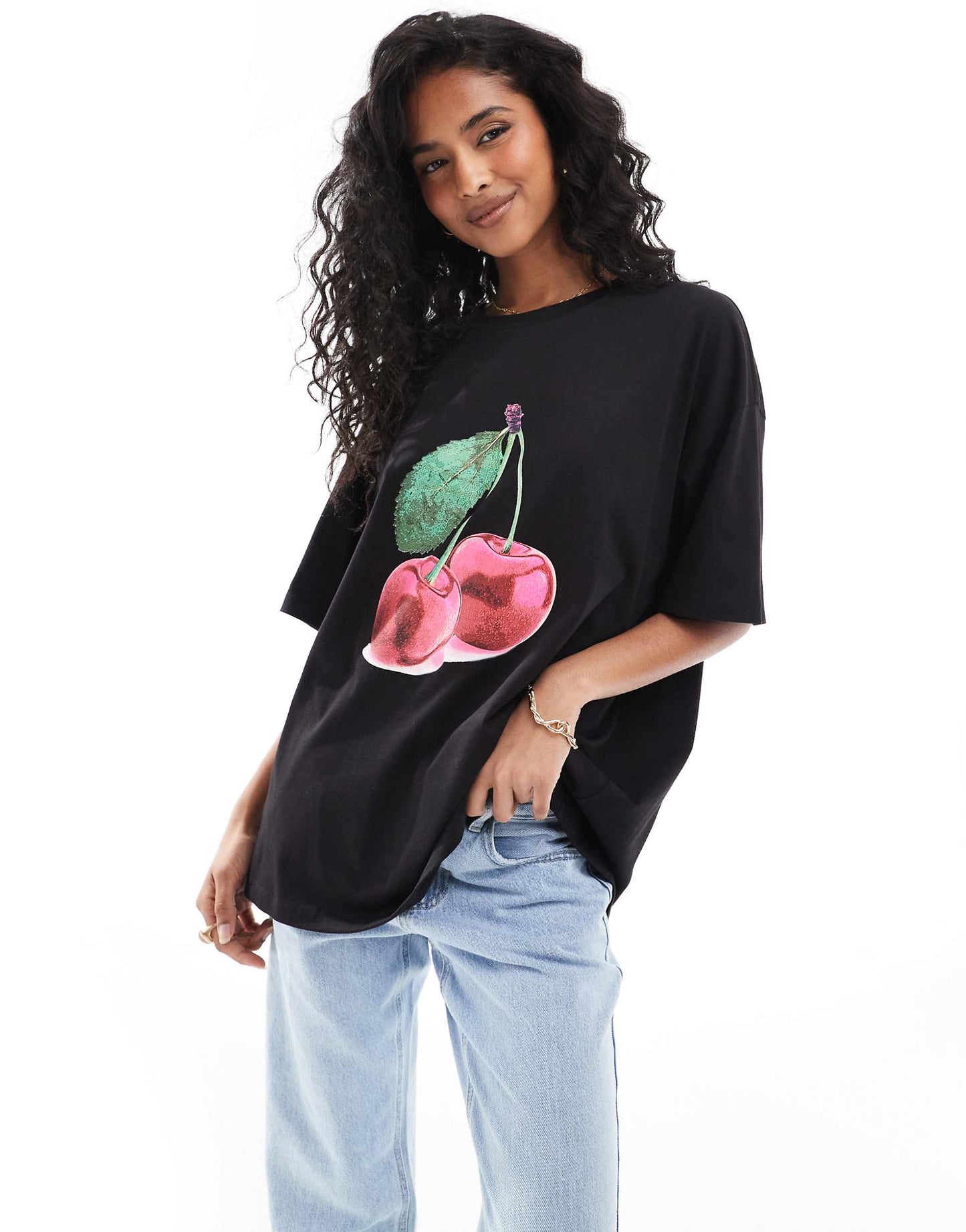 Oversized T-Shirt With Cherry Graphic