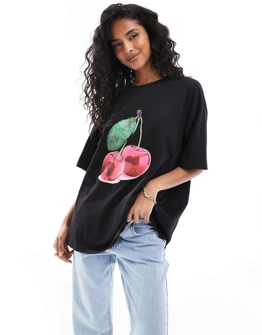Oversized T-Shirt With Cherry Graphic