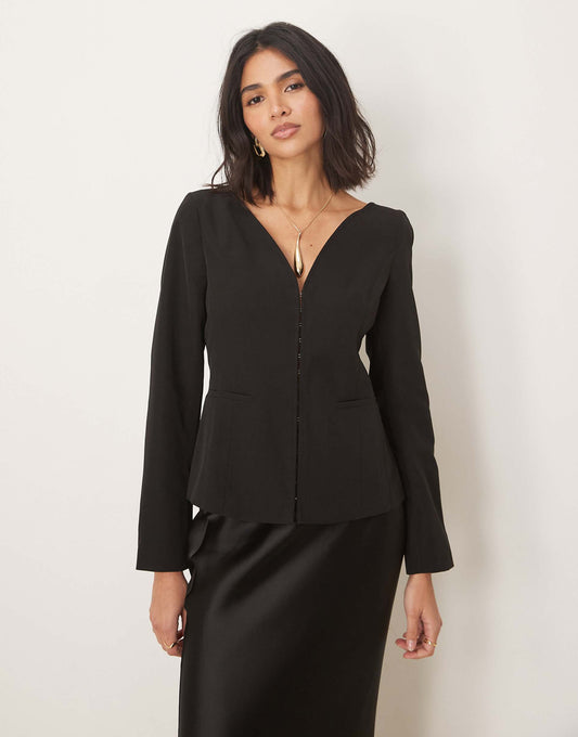 Tailored Collarless Fitted Blazer