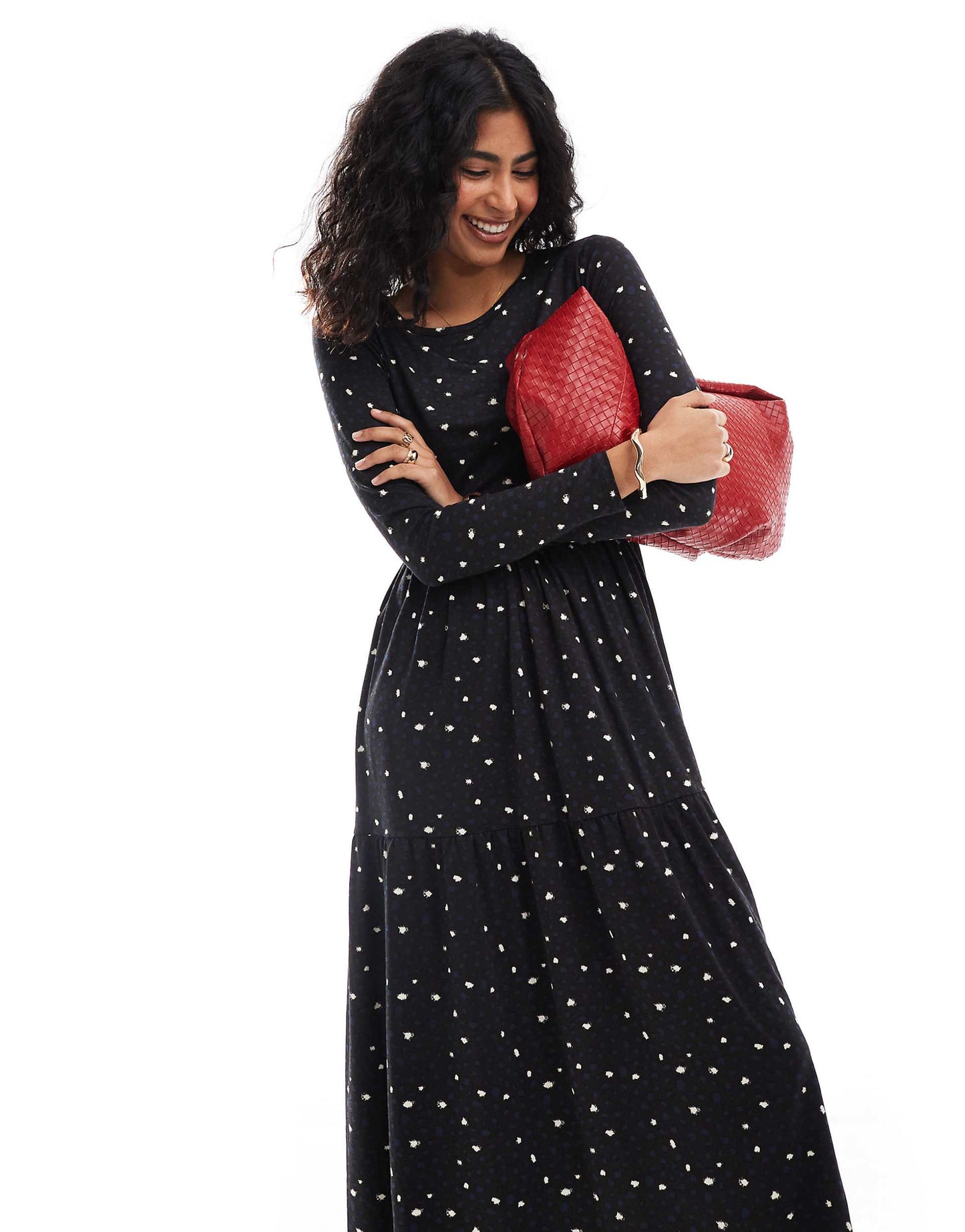 Long Sleeve Smudge Spot Midaxi Dress