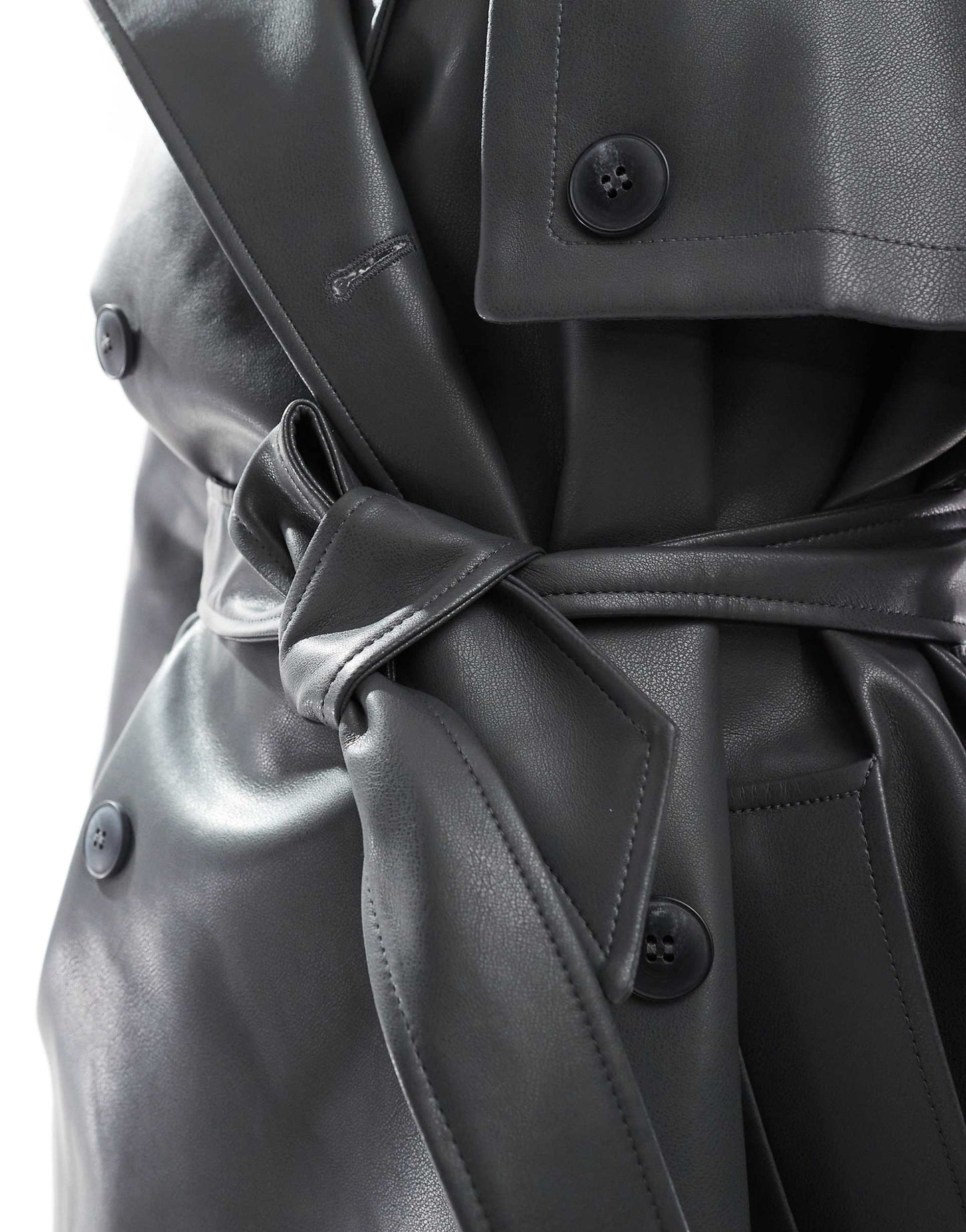 Longline Faux Leather Trench Coat
