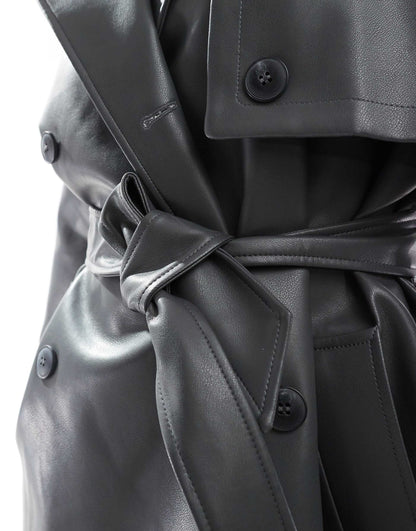 Longline Faux Leather Trench Coat