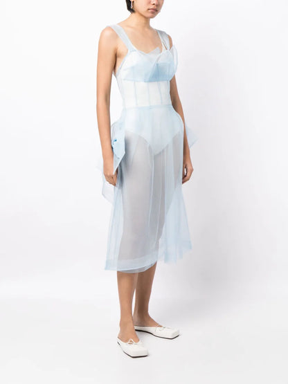 Bow-Appliqué Tulle Midi Dress