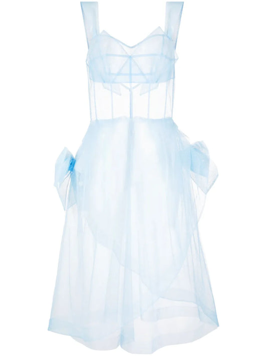 Bow-Appliqué Tulle Midi Dress