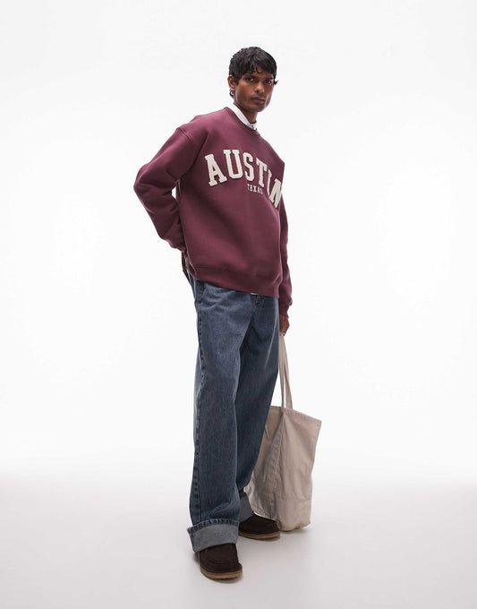 Oversized Fit Sweatshirt With Austin Chenille Embroidery