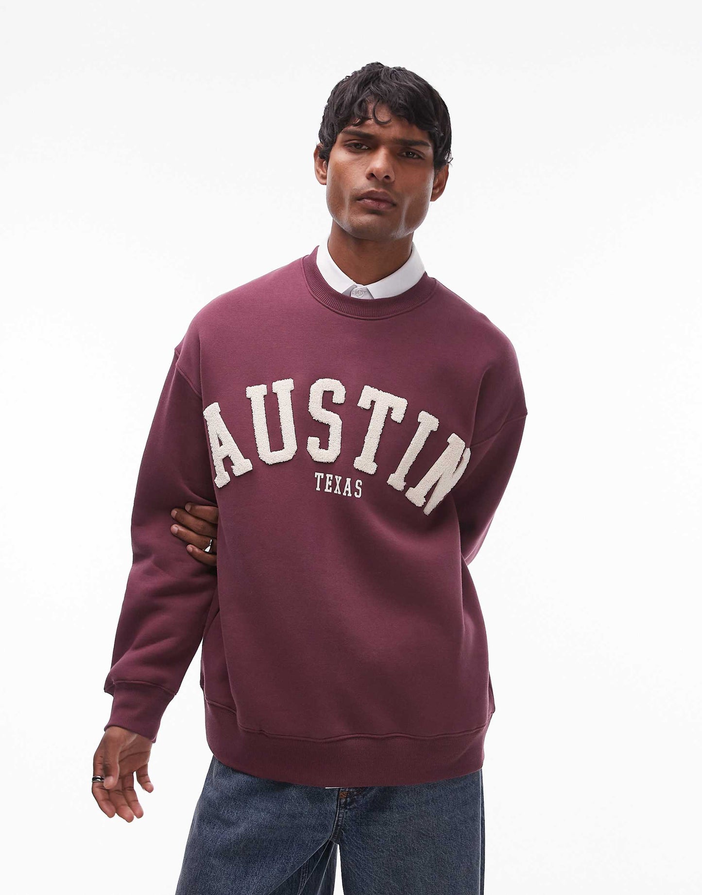 Oversized Fit Sweatshirt With Austin Chenille Embroidery