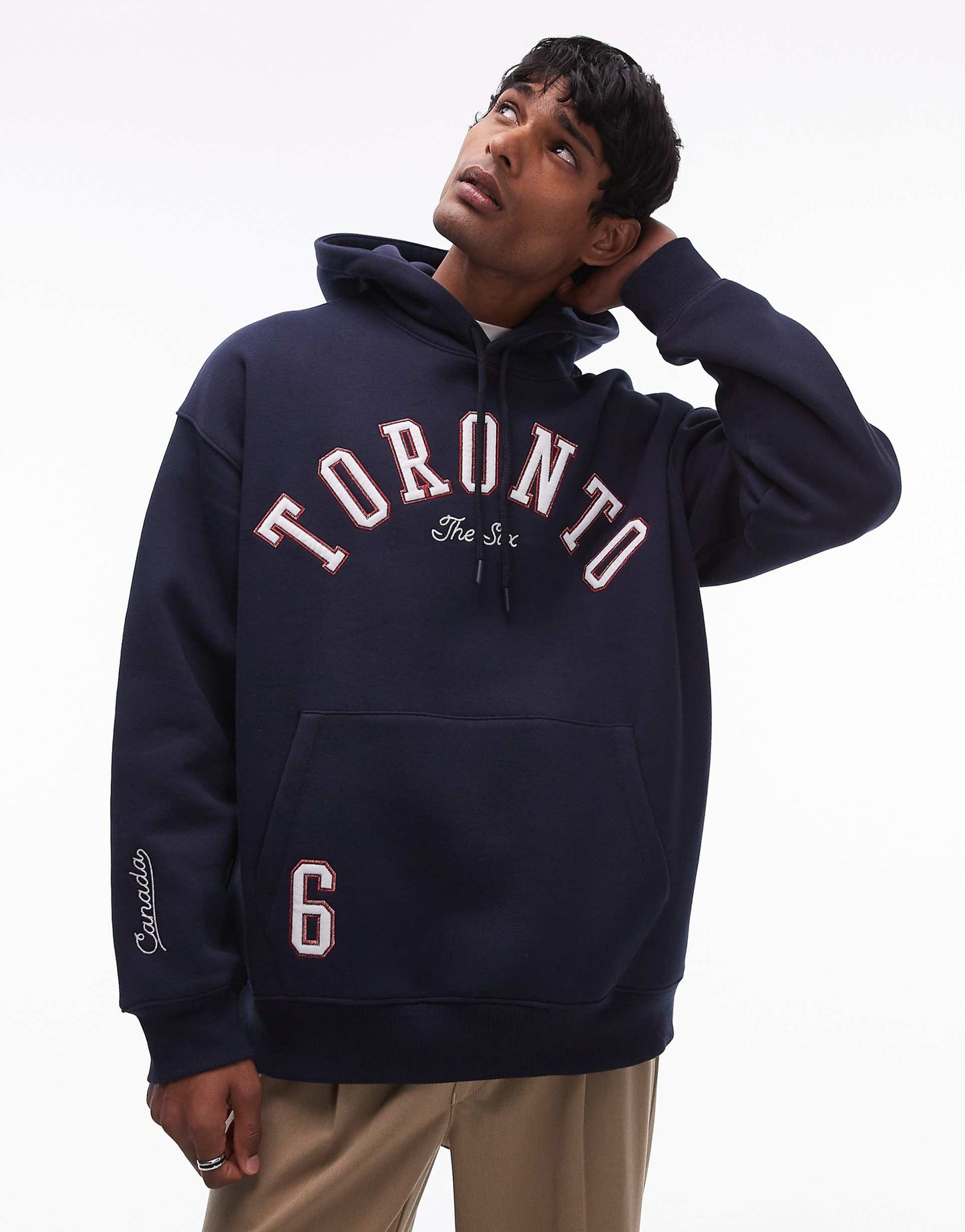 Oversized Fit Hoodie With Toronto Applique Embroidery