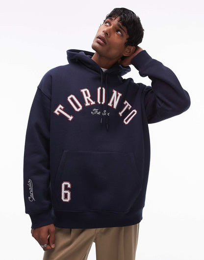 Oversized Fit Hoodie With Toronto Applique Embroidery