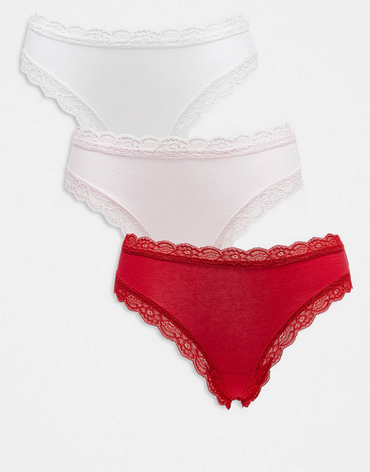 Emelie Cotton Lace Brazilian 3 Pack