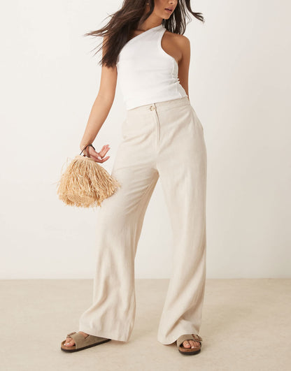 Relaxed Straight Leg Trousers With Linen