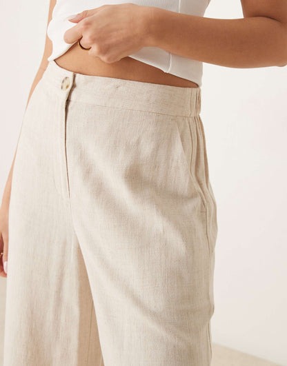 Relaxed Straight Leg Trousers With Linen