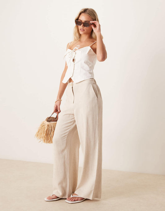 Petite Relaxed Straight Leg Trousers With Linen