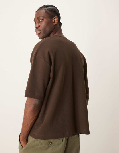Oversized Boxy Waffle T-Shirt With Notch Neck