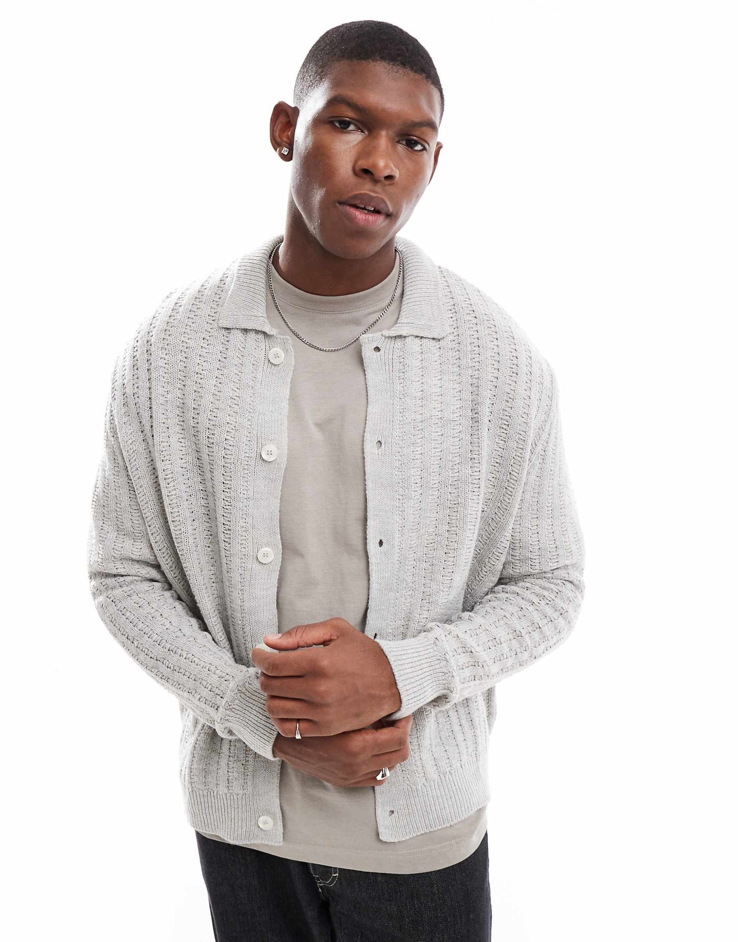 Oversized Knitted Boxy Cardigan With Collar